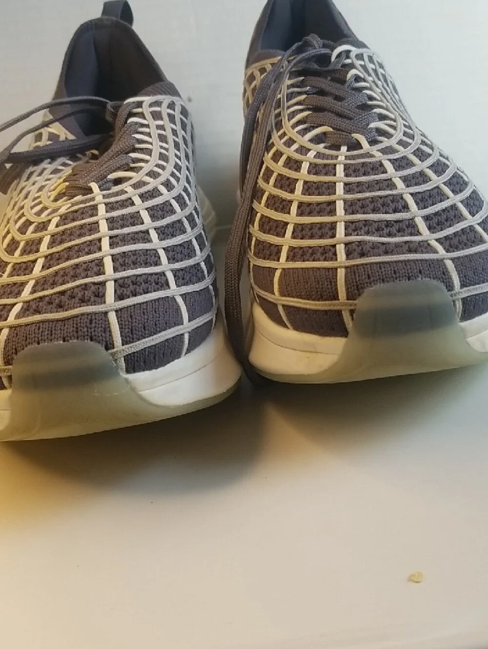 APL Men’s Gray Knit Sneakers with Cream Grid Overlay